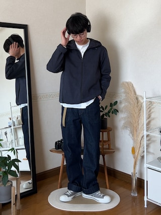 「ikka（イッカ）の【雑誌MonoMax4月号掲載】撥水メランジ ジップマウンテンパーカー【親子コーデ】（マウンテンパーカー）」を使った、市川 昇さん（メンズ・169cm）の春コーディネート