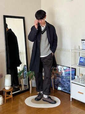 「アイテム（ステンカラーコート）」を使った、市川 昇さん（メンズ・169cm）の秋コーディネート