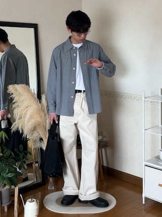「MHL.（エムエイチエル）のTINY GINGHAM COTTON（シャツ/ブラウス）」を使った、市川 昇さん（メンズ・169cm）の春コーディネート