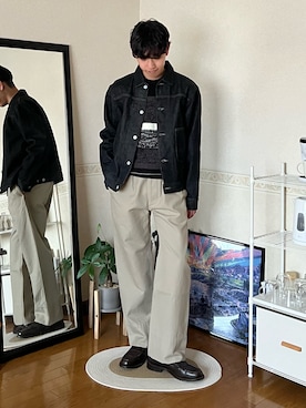 「MHL.（エムエイチエル）のアイテム」を使った、市川 昇さん（メンズ・169cm）の冬コーディネート