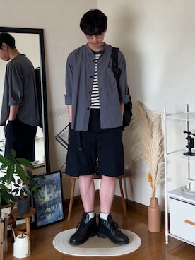 「MHL.（エムエイチエル）のアイテム」を使った、市川 昇さん（メンズ・169cm）の夏コーディネート