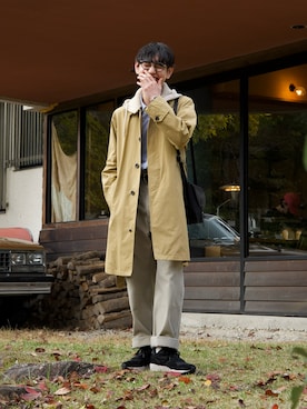 「MHL.（エムエイチエル）のアイテム」を使った、市川 昇さん（メンズ・169cm）の秋コーディネート