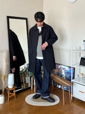 「アイテム（ステンカラーコート）」を使った、市川 昇さん（メンズ・169cm）の秋コーディネート