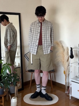 「MHL.（エムエイチエル）のORGANIC COTTON GABARDINE（その他パンツ、ベージュ系）」を使った、市川 昇さん（メンズ・169cm）の春コーディネート