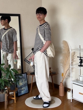 「MHL.（エムエイチエル）のアイテム」を使った、市川 昇さん（メンズ・169cm）の夏コーディネート