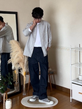 「MHL.（エムエイチエル）のアイテム」を使った、市川 昇さん（メンズ・169cm）の春コーディネート