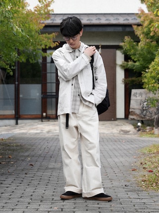 「MHL.(エムエイチエル)のCANTON NATURAL DENIM(その他パンツ)」を使った、市川 昇さん(メンズ・169cm)の秋コーディネート