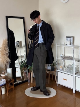 「アイテム（ステンカラーコート）」を使った、市川 昇さん（メンズ・169cm）の秋コーディネート