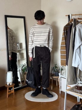 「アイテム（バックパック/リュック）」を使った、市川 昇さん（メンズ・169cm）の秋コーディネート