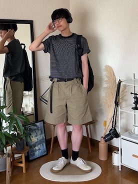 「MHL.（エムエイチエル）のアイテム」を使った、市川 昇さん（メンズ・169cm）の夏コーディネート