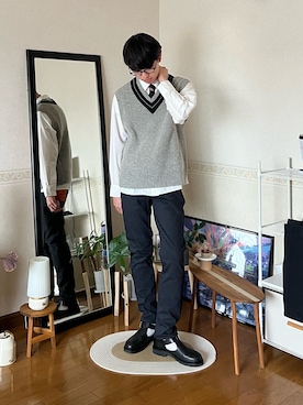 「アイテム（ネクタイ）」を使った、市川 昇さん（メンズ・169cm）の秋コーディネート