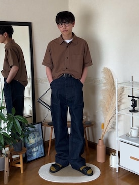 「MHL.（エムエイチエル）のアイテム」を使った、市川 昇さん（メンズ・169cm）の夏コーディネート