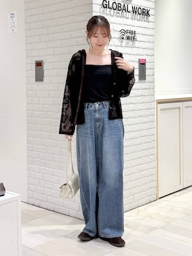 「GLOBAL WORK（グローバルワーク）のスペ軽お財布ショルダー2/580785（Shoulderbag、ベージュ系）」を使った、chiyuki.さん（レディース・168cm）の春コーディネート
