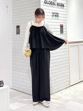 「GLOBAL WORK（グローバルワーク）のサイズ拡大/らくっション撥水2WAYローファー/131468（ローファー、ホワイト系）」を使った、chiyuki.さん（レディース・168cm）の春コーディネート