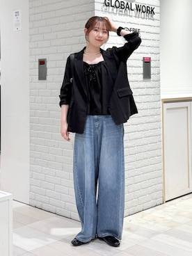 「GLOBAL WORK（グローバルワーク）のらくっション撥水バレエ/135873（Ballet shoes、ブラック系）」を使った、chiyuki.さん（レディース・168cm）の春コーディネート