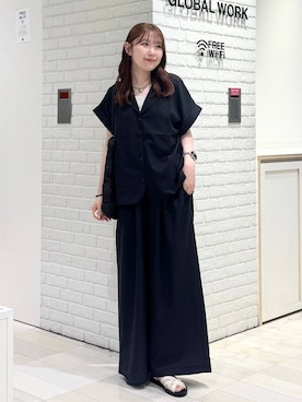 「GLOBAL WORK（グローバルワーク）のAiry Breezeワイドパンツ/636590（その他パンツ、グレー系）」を使った、chiyuki.さん（レディース・168cm）の夏コーディネート