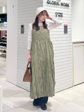 「GLOBAL WORK（グローバルワーク）のGOODデニムバギーパンツ/498388（デニムパンツ）」を使った、chiyuki.さん（レディース・168cm・20代）の秋コーディネート