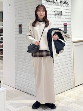 「GLOBAL WORK（グローバルワーク）のふわふわHugmeドルマンプルオーバー/595406（ニット/セーター）」を使った、chiyuki.さん（レディース・168cm）の秋コーディネート