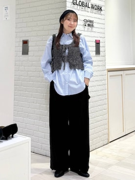 「GLOBAL WORK（グローバルワーク）の365日マイスタイルシャツ/571317（シャツ/ブラウス、ブルー系）」を使った、chiyuki.さん（レディース・168cm）の冬コーディネート