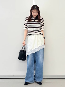 「GLOBAL WORK（グローバルワーク）のGOODデニムバレルCOOL/627009（Denim pants、ブルー系）」を使った、chiyuki.さん（レディース・168cm）の春コーディネート
