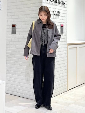 「GLOBAL WORK（グローバルワーク）のGOODデニムイージーパンツ/498394（デニムパンツ、ブラック系）」を使った、chiyuki.さん（レディース・168cm）の春コーディネート