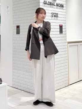 「GLOBAL WORK（グローバルワーク）のフレンチリネンワイドパンツ/600996（その他パンツ、ベージュ系）」を使った、chiyuki.さん（レディース・168cm）の春コーディネート