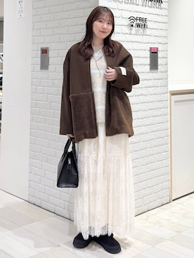 「アイテム（ノーカラージャケット）」を使った、chiyuki.さん（レディース・168cm）の冬コーディネート