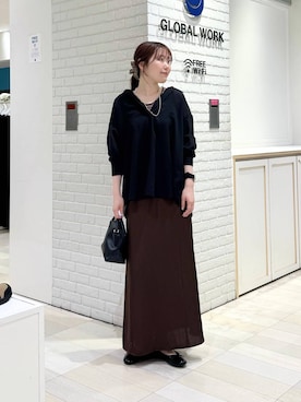 「GLOBAL WORK（グローバルワーク）のスペ軽お財布ショルダー/132336（Shoulderbag、ブラック系）」を使った、chiyuki.さん（レディース・168cm）の春コーディネート