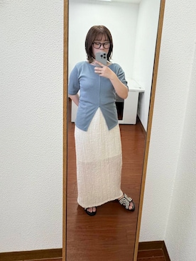 「SENSE OF PLACE by URBAN RESEARCH（センスオブプレイスバイアーバンリサーチ）の2WAYウエストギャザーリブトップ（Tシャツ/カットソー、ブルー系）」を使った、あやのさん（レディース・147cm）の夏コーディネート