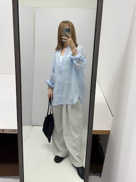 「URBAN RESEARCH DOORS（アーバンリサーチドアーズ）のラミー混ルーズシャツ（シャツ/ブラウス、ブルー系）」を使った、あやのさん（レディース・147cm）の夏コーディネート