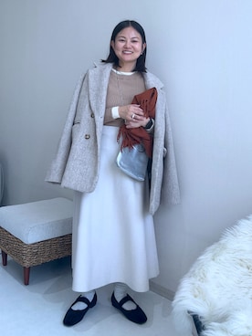 「アイテム（スカート、ベージュ系）」を使った、かな153さん（レディース・153cm）の冬コーディネート