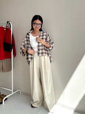 「nissen（ニッセン）のワイドイージーパンツ（その他パンツ）」を使った、かな153さん（レディース・153cm）の秋コーディネート