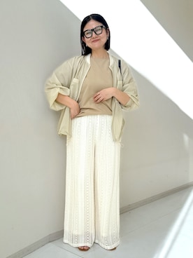 「nissen（ニッセン）のダブルポケットボリューム袖シアーブルゾン＜大きいサイズ有＞（カバーオール、ブラック系）」を使った、かな153さん（レディース・153cm）の春コーディネート