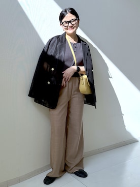 「nissen（ニッセン）のメッシュテーラードジャケット（ジャケット/アウター、ブラック系）」を使った、かな153さん（レディース・153cm）の春コーディネート