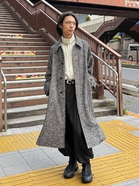 「アイテム（ステンカラーコート）」を使った、seigiさん（メンズ・178cm）の冬コーディネート