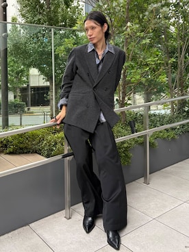 「HARE（ハレ）の【SET UP対応】ドレープワイドトラウザー(HARE)（スラックス、ブラック系）」を使った、seigiさん（メンズ）の秋コーディネート