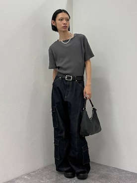 「HARE（ハレ）のボートネックリブカットソー(HARE)（Tシャツ/カットソー、グレー系）」を使った、seigiさん（メンズ）の夏コーディネート
