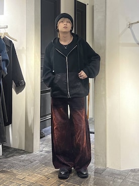 「アイテム（パンツ、レッド系）」を使った、ayukifukuさん（メンズ・172cm）の冬コーディネート