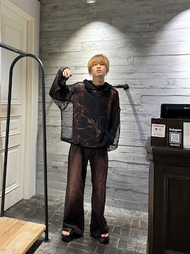「アイテム（デニムパンツ、レッド系）」を使った、ayukifukuさん（メンズ・172cm）の夏コーディネート