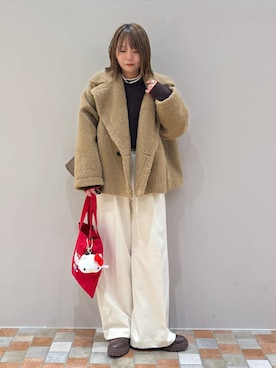 「BARNYARDSTORM（バンヤードストーム）のBARNYARDSTORM / マシュマロワイドパンツ【撥水・セットアップ対応】（スラックス）」を使った、byumemotoさん（レディース・160cm）の冬コーディネート