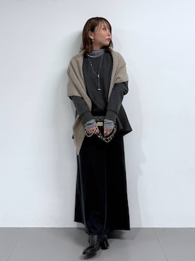 「アイテム（ストール/ショール）」を使った、byumemotoさん（レディース・160cm・30代）の冬コーディネート