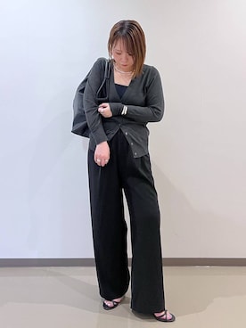 「BARNYARDSTORM（バンヤードストーム）のBARNYARDSTORM /  ダブルクロスワイドパンツ【WEB限定カラー】 【『BABALOG』チャンネルご紹介アイテム】（スラックス、ブラック系）」を使った、byumemotoさん（レディース・160cm）の夏コーディネート