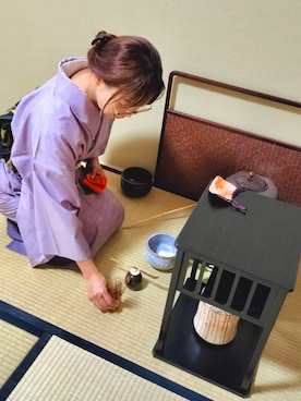 「夏紬のアイテム（着物）」を使った、sakanaeeさん（レディース・155cm）の秋コーディネート