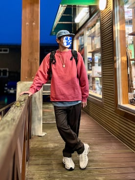 「アイテム（バックパック/リュック）」を使った、ホンマヨさん（メンズ・175cm）の秋コーディネート