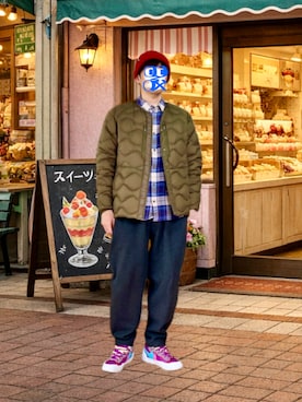 「アイテム（ダウンジャケット/コート）」を使った、ホンマヨさん（メンズ・175cm）の春コーディネート