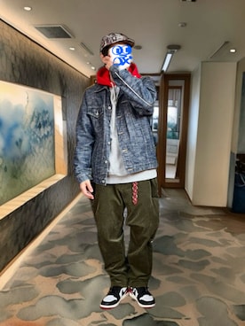 「Supreme （シュプリーム）のアイテム」を使った、ホンマヨさん（メンズ・175cm）の冬コーディネート