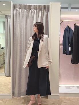 「NOLLEY’S Sophi（ノーリーズソフィ）の《セットアップ対応》ウォッシャブルエアリージョーゼットドレープライトジャケット（テーラードジャケット、ベージュ系）」を使った、asano1019さん（レディース・162cm）の春コーディネート