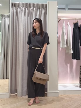 「NOLLEY’S Sophi（ノーリーズソフィ）の《セットアップ対応》NEW morisachiウォッシャブルツイルイージーワイドパンツ（その他パンツ、グレー系）」を使った、asano1019さん（レディース・162cm）の夏コーディネート