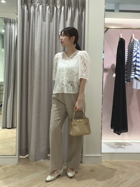 「NOLLEY’S Sophi（ノーリーズソフィ）のウォッシャブルワッシャーオーガンジーカットジャガードブラウス（シャツ/ブラウス、ホワイト系）」を使った、asano1019さん（レディース・162cm）の春コーディネート