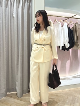 「NOLLEY’S Sophi（ノーリーズソフィ）の《セットアップ対応》ウォッシャブルスラブオックスダブルジャケット（テーラードジャケット、ホワイト系）」を使った、asano1019さん（レディース・162cm）の春コーディネート